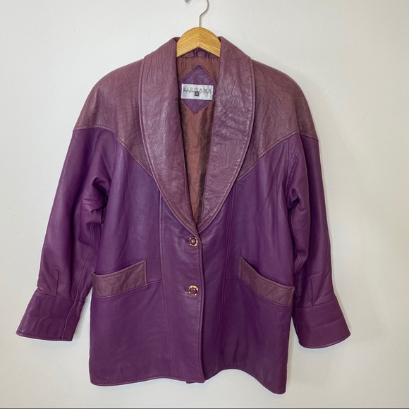 Vintage RARE BERGAMA purple leather jacket large - Picture 1 of 12